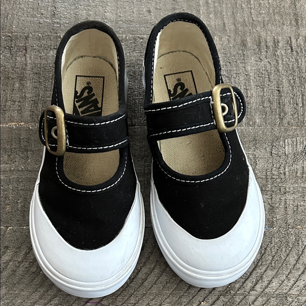 Vans Kids Black and White Buckle Sneakers